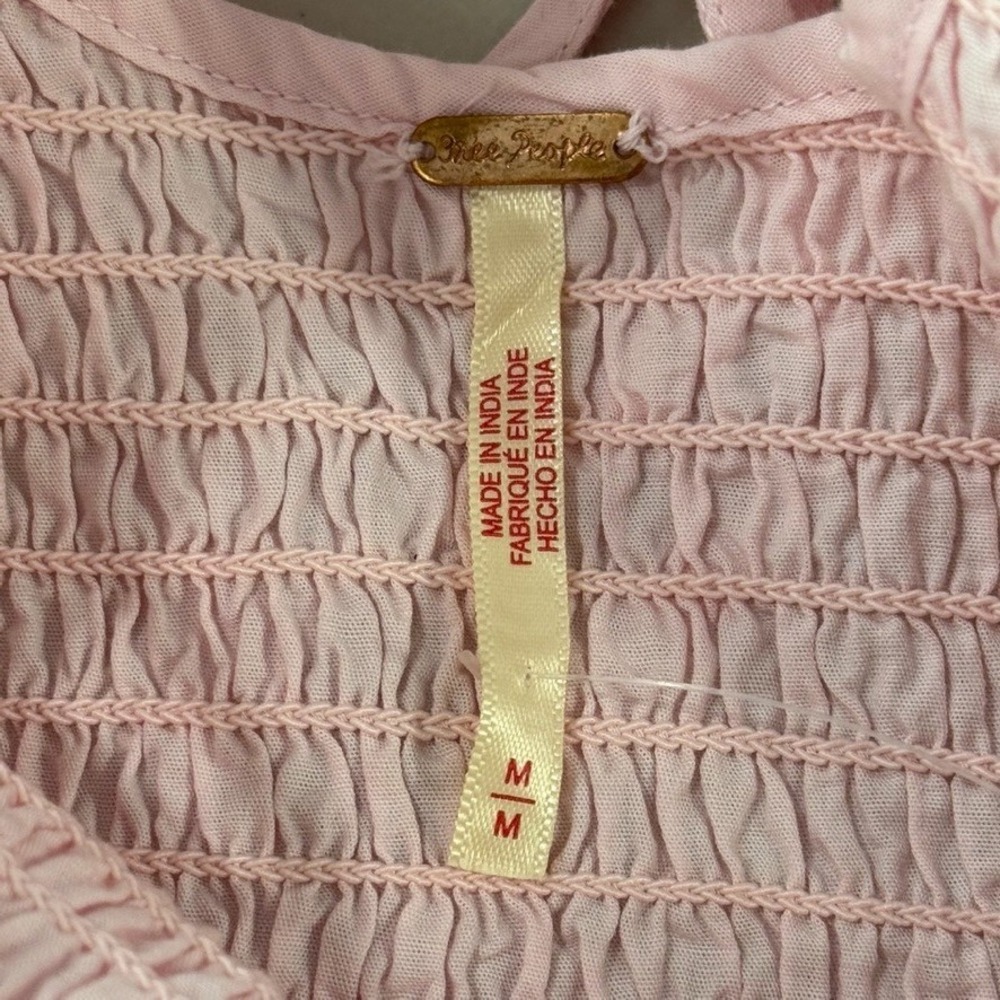 Free People Lyla Smocked Mini Dress‎ Women's M Pink Cross Tie Back - Picture 6 of 11